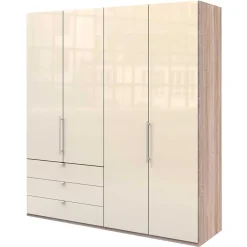 Kleiderschrank 200cm breit in Creme Glas - Rativian^Wohnen Outlet