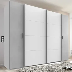 Wohnen Kleiderschrank in Weiß & Lichtgrau Beton Optik - Viganno