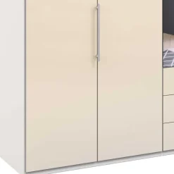 Kleiderschrank mit Schubladen & Falttüren in Creme Glas - Zidarie^Wohnen New