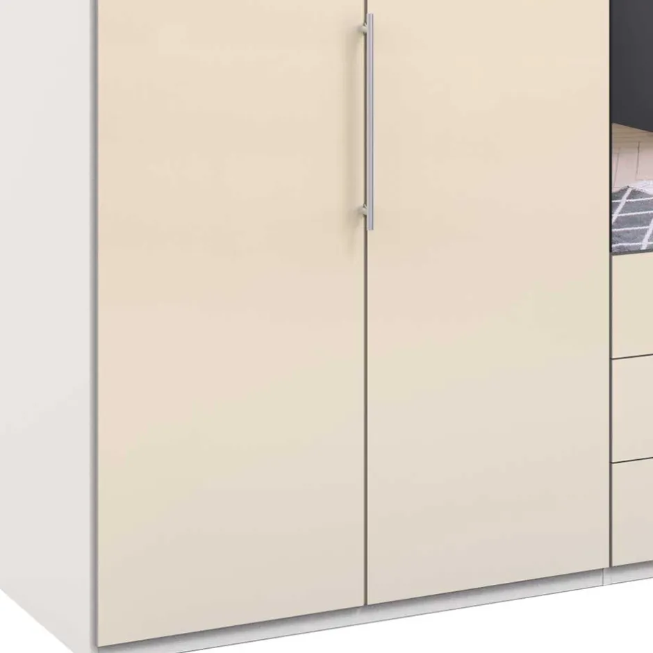 Kleiderschrank mit Schubladen & Falttüren in Creme Glas - Zidarie^Wohnen New