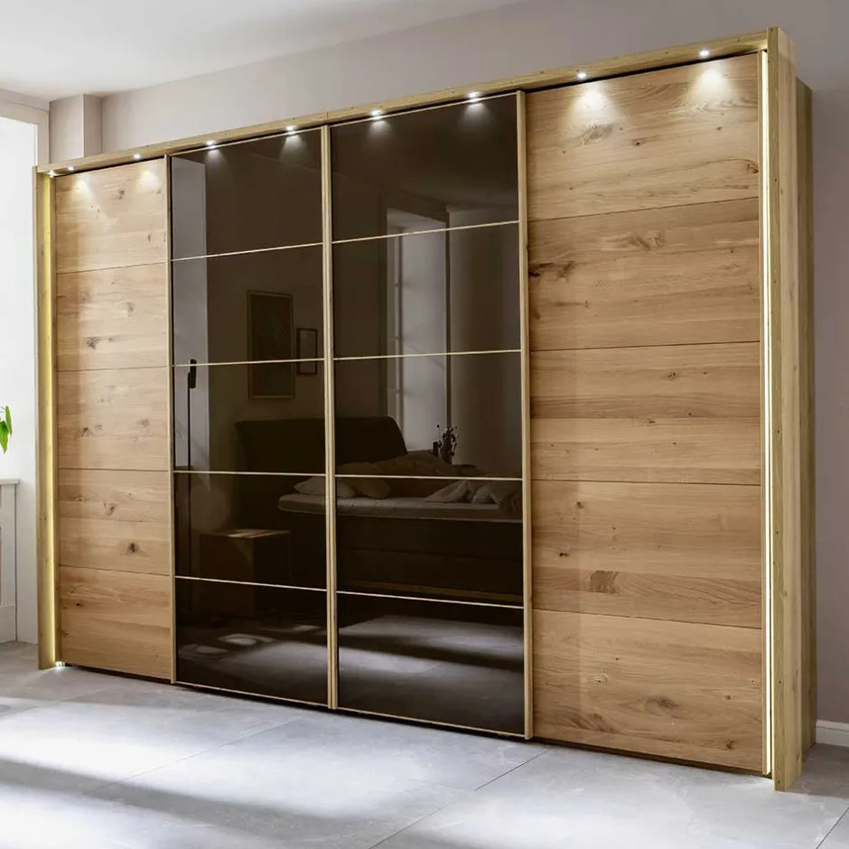 Wohnen Kleiderschrank mit Schwebetüren in Dunkelbraun - Vutonia