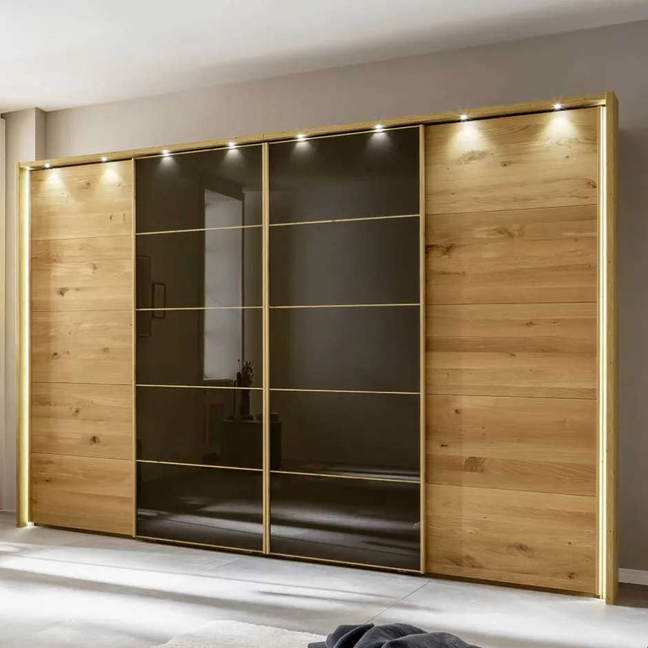 Wohnen Kleiderschrank mit Schwebetüren in Dunkelbraun - Vutonia