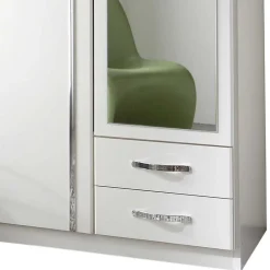 Wohnen Kleiderschrank mit Spiegel in Weiß & Chrom - Miracella