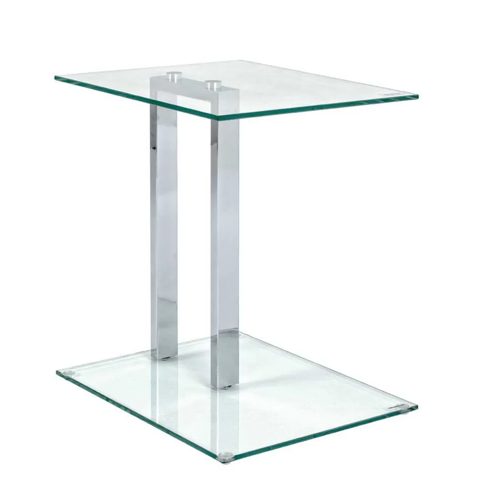 Wohnen Kleiner Glastisch Phildel mit Stahl Gestell Chromfarben