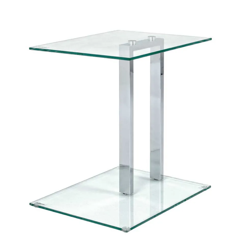 Wohnen Kleiner Glastisch Phildel mit Stahl Gestell Chromfarben