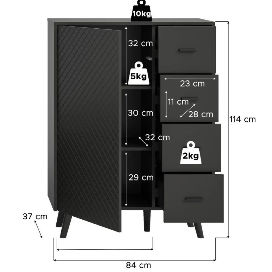 Wohnen Kombi-Highboard in Mattgrau - Natal