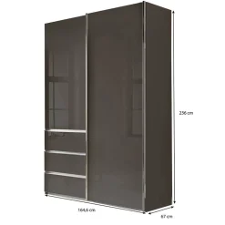 Kombi-Kleiderschrank in Braun Glasfront - 165 cm - Preema^Wohnen Discount