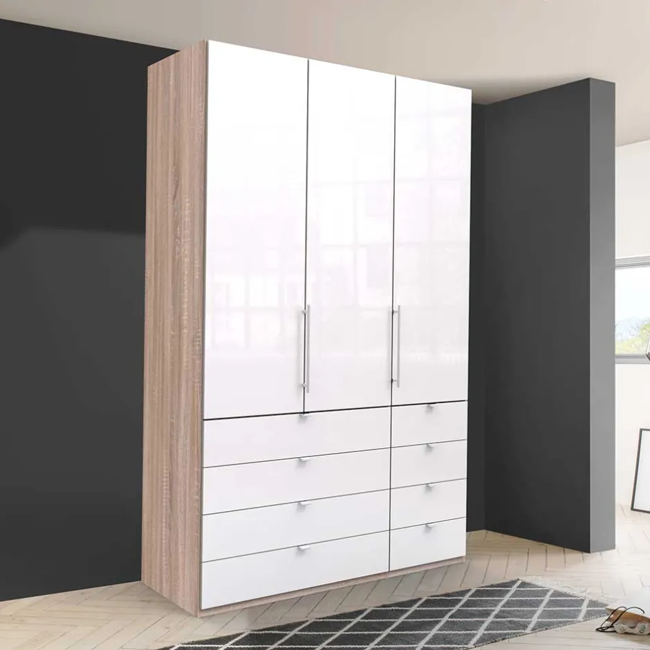 Wohnen Kombi-Schlafzimmerschrank mit 2 Türen und 8 Schubkästen - Bosays