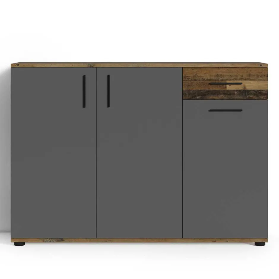 Wohnen Kommode in Anthrazit & Altholz Optik - Vlatu