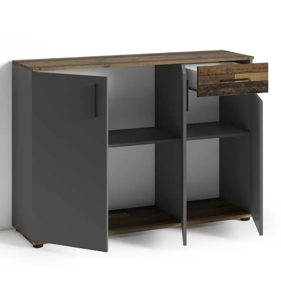 Wohnen Kommode in Anthrazit & Altholz Optik - Vlatu