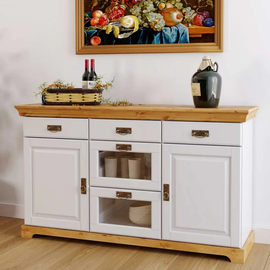 Kommode mit Glas in Weiß & Honig - Brasivon^Wohnen Sale