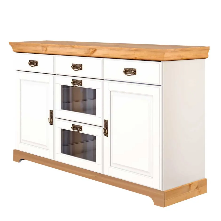 Kommode mit Glas in Weiß & Honig - Brasivon^Wohnen Sale