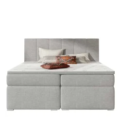 Wohnen Komplett ausgestattetes Boxbett in Hellgrau Stoff - Cibaota