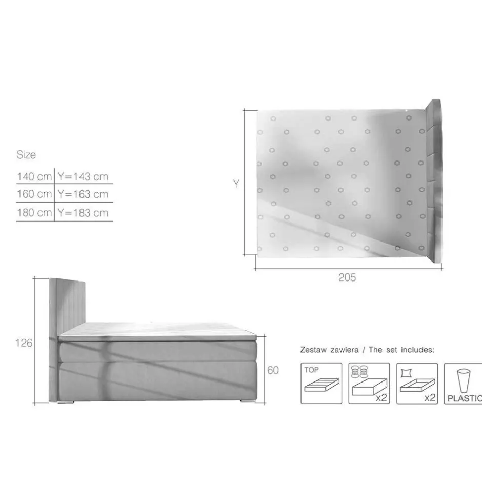 Wohnen Komplett ausgestattetes Boxbett in Hellgrau Stoff - Cibaota
