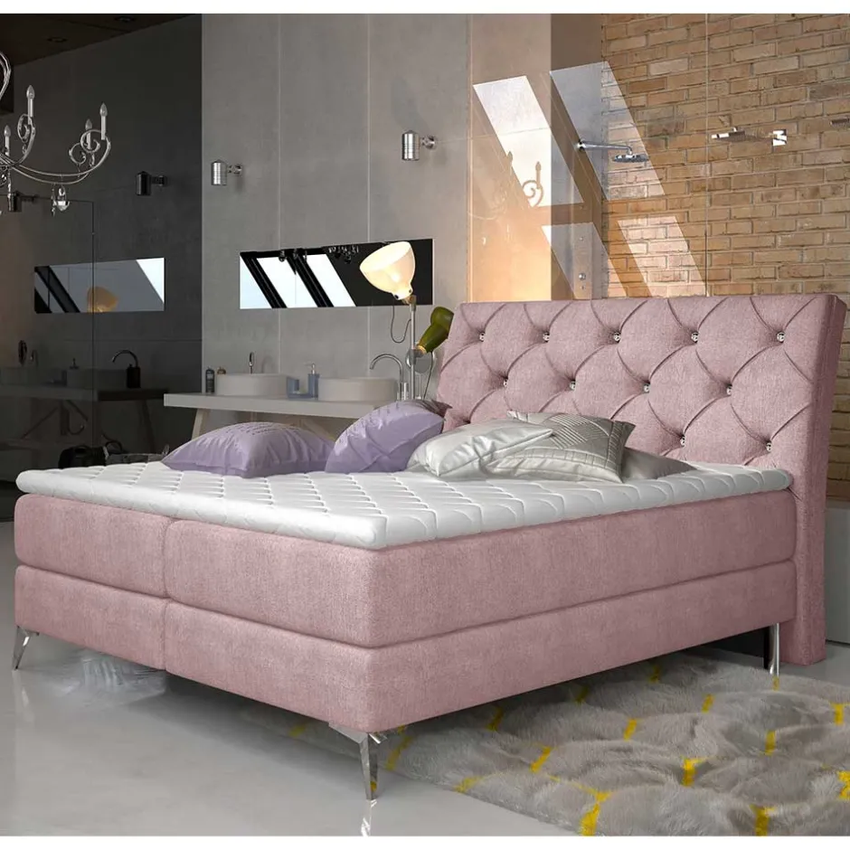 Wohnen Komplettbett in Hellrosa Stoffbezug - Inabaros