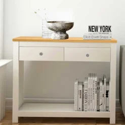 Konsolentisch in Cremeweiß mit Eiche - Langoona^Wohnen Discount