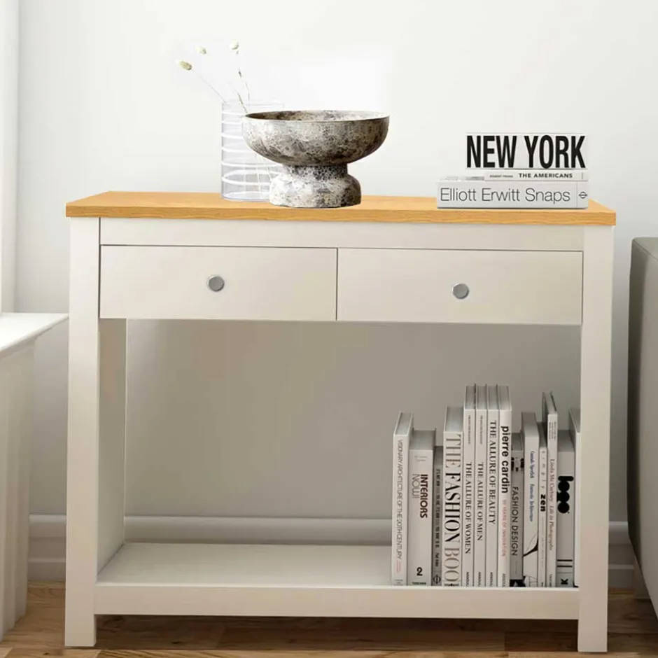 Konsolentisch in Cremeweiß mit Eiche - Langoona^Wohnen Discount