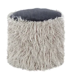 Wohnen Kunstfell Pouf in Hellgrau mit Cord Dunkelgrau - Valbera