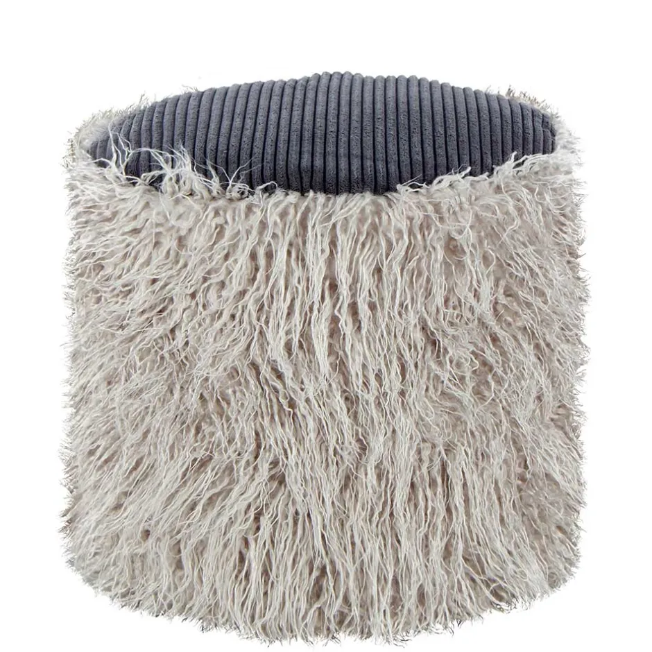 Wohnen Kunstfell Pouf in Hellgrau mit Cord Dunkelgrau - Valbera
