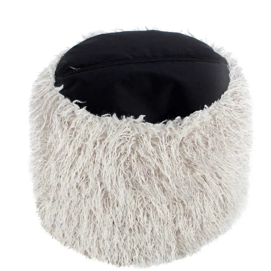 Wohnen Kunstfell Pouf in Hellgrau mit Cord Dunkelgrau - Valbera