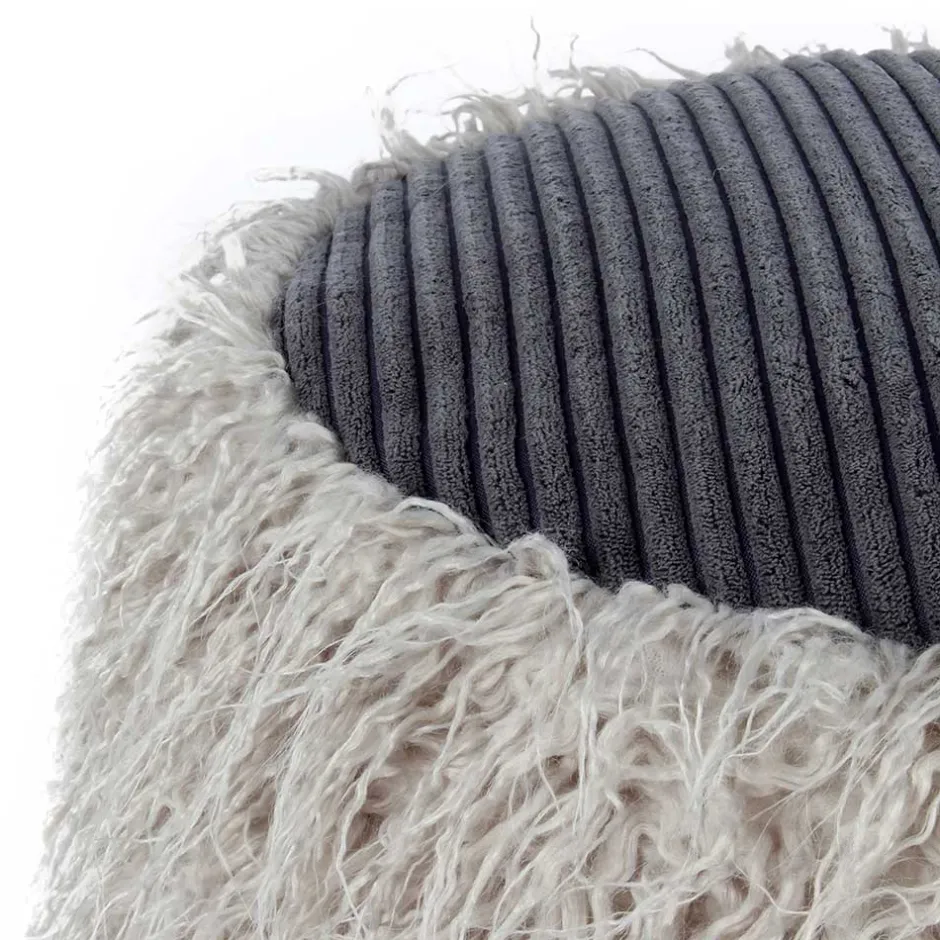 Wohnen Kunstfell Pouf in Hellgrau mit Cord Dunkelgrau - Valbera