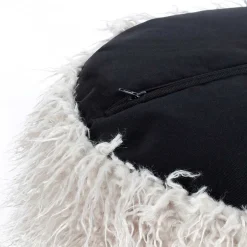 Wohnen Kunstfell Pouf in Hellgrau mit Cord Dunkelgrau - Valbera