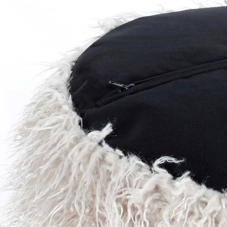 Wohnen Kunstfell Pouf in Hellgrau mit Cord Dunkelgrau - Valbera