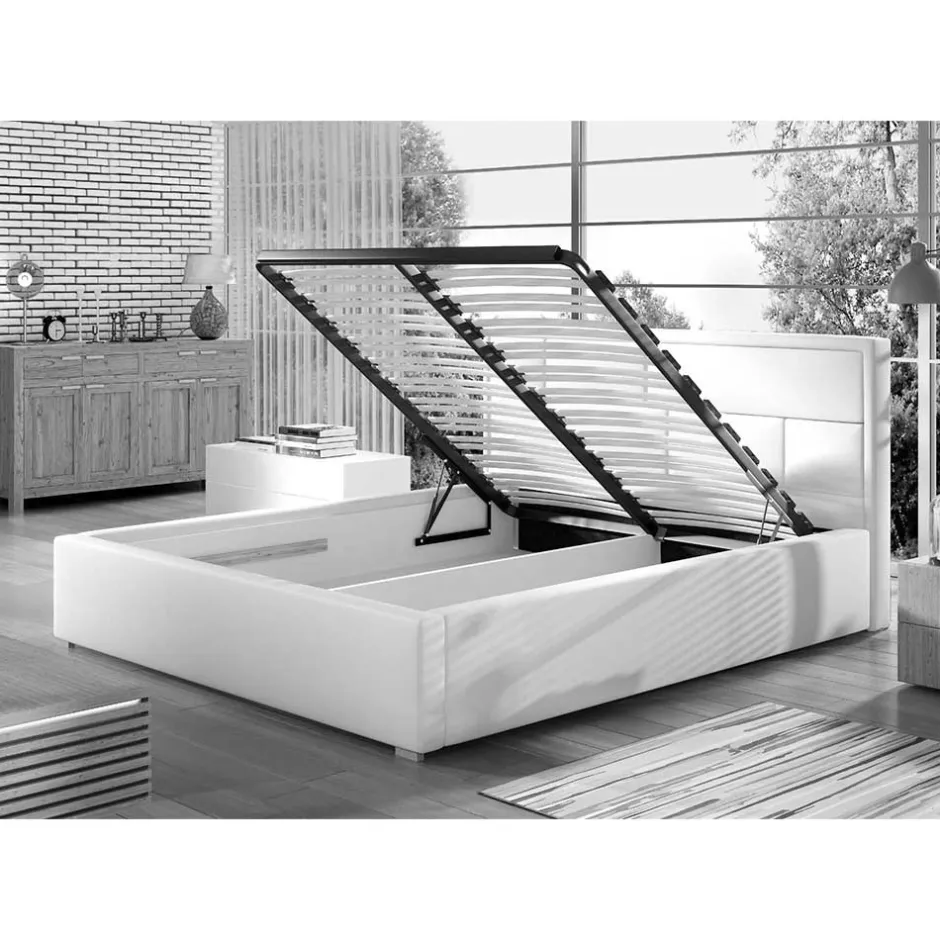 Wohnen Kunstleder Doppelbett in Weiß - Vagos