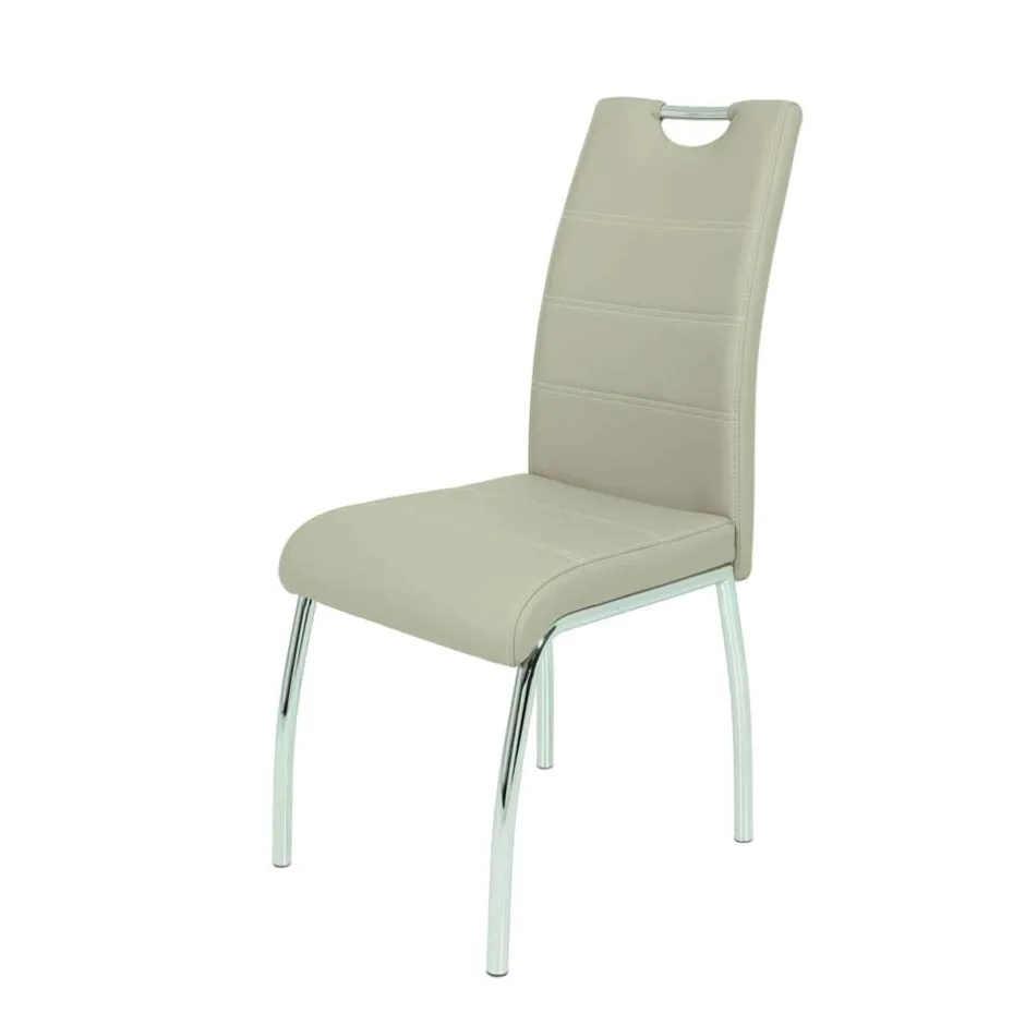 Kunstleder Essstuhl in Beige & Chrom - Jenna (Set)^Wohnen Best