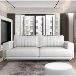 Kunstleder-Schlafsofa in Weiß - Filax^Wohnen