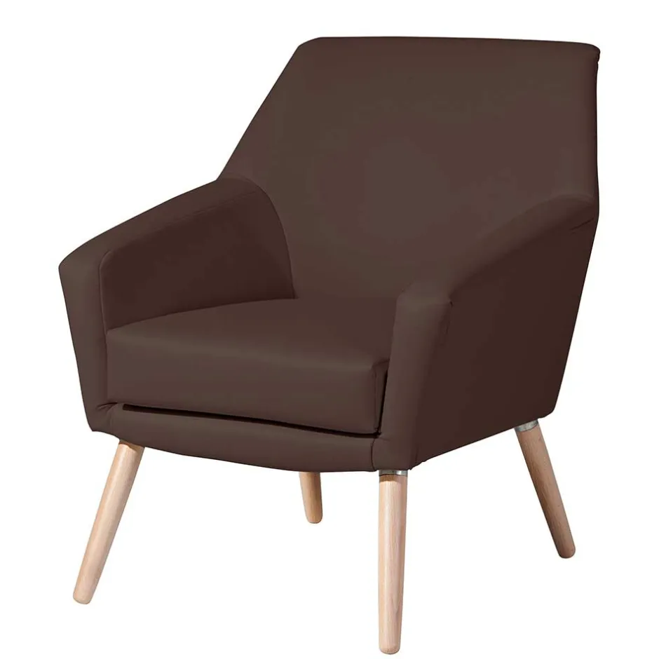 Wohnen Kunstleder-Sessel in Braun und Buche Natur - Astina