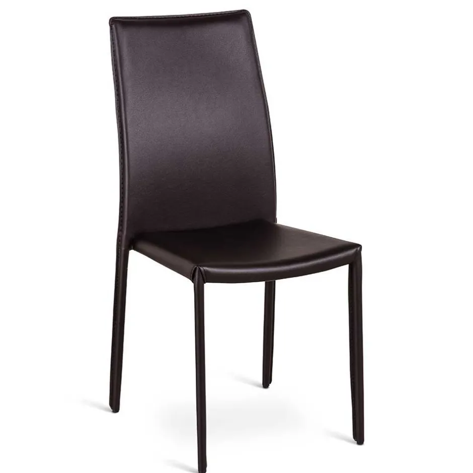 Wohnen Kunstlederstuhl in Braun Badija als Stapelstuhl platzsparend (4er Set)