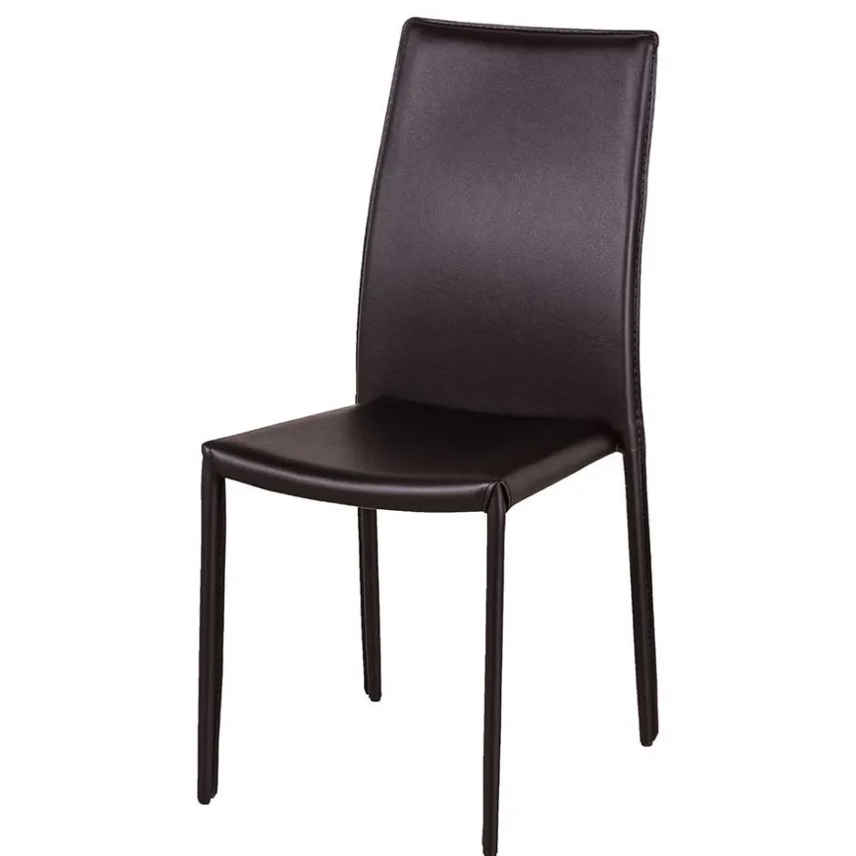 Wohnen Kunstlederstuhl in Braun Badija als Stapelstuhl platzsparend (4er Set)