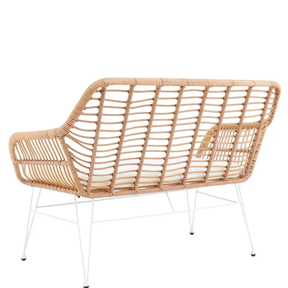 Wohnen Kunstrattan Geflecht Bank in Natur & Weiß - Kerym