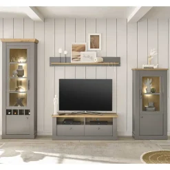 Wohnen Landhaus Anbauwand in Lichtgrau & Eiche - Buleta (vierteilig)