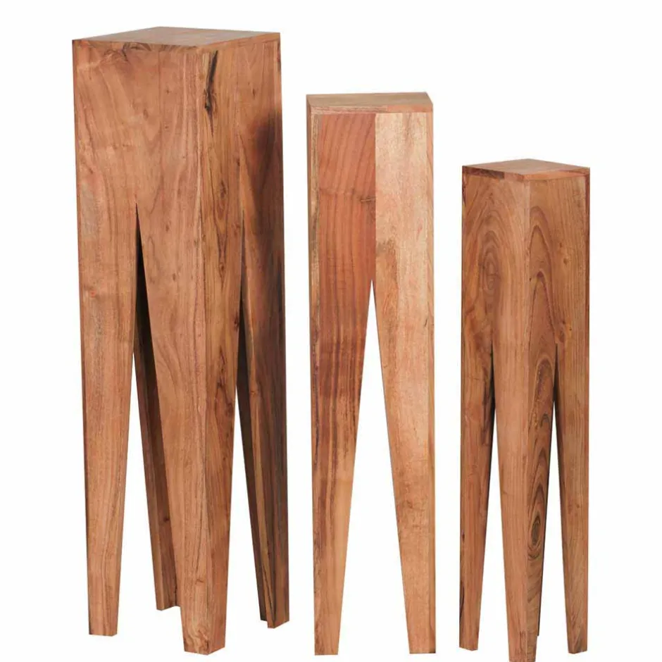 Wohnen Landhaus Blumenständer Set Pisino aus Massivholz naturbelassen (dreiteilig)