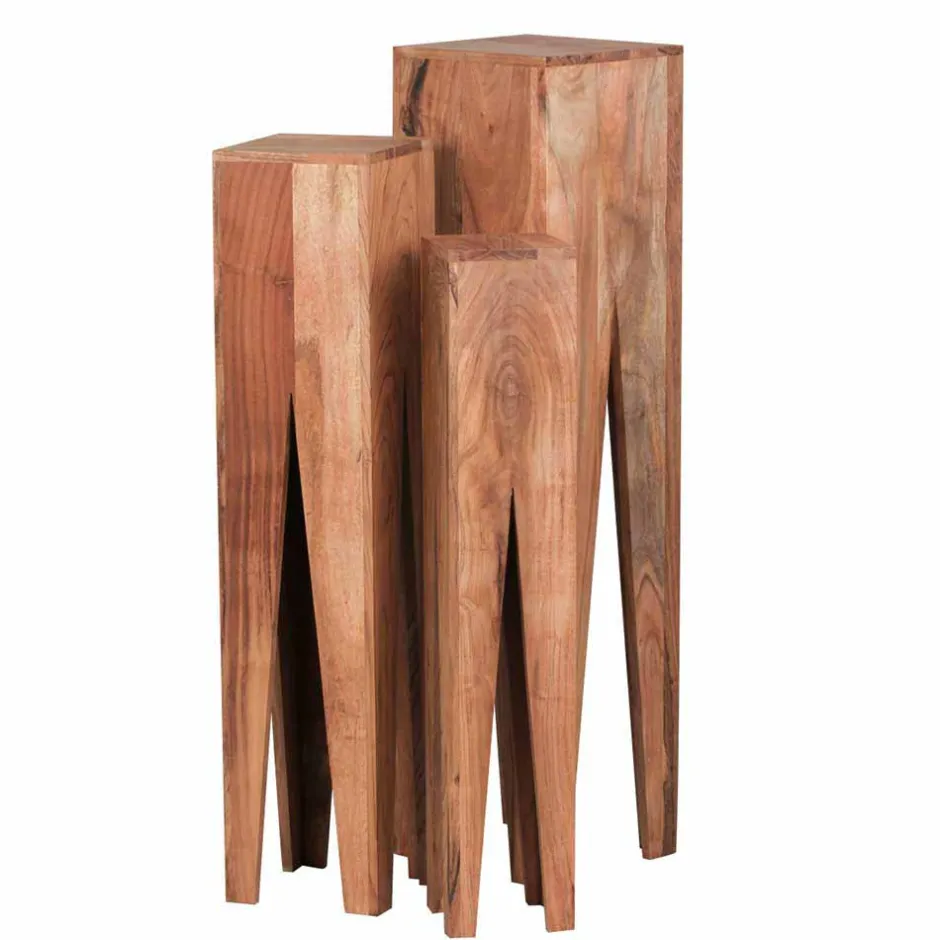 Wohnen Landhaus Blumenständer Set Pisino aus Massivholz naturbelassen (dreiteilig)