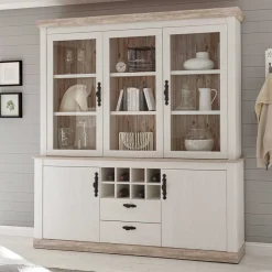 Landhaus Buffet Schrank in Weiß Pinie Nedita 184 cm breit^Wohnen Outlet