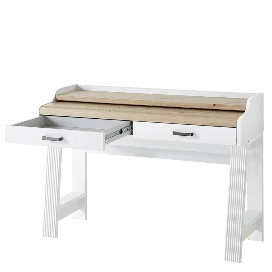 Wohnen Landhaus Computertisch in Weiß & Eiche - Mehady