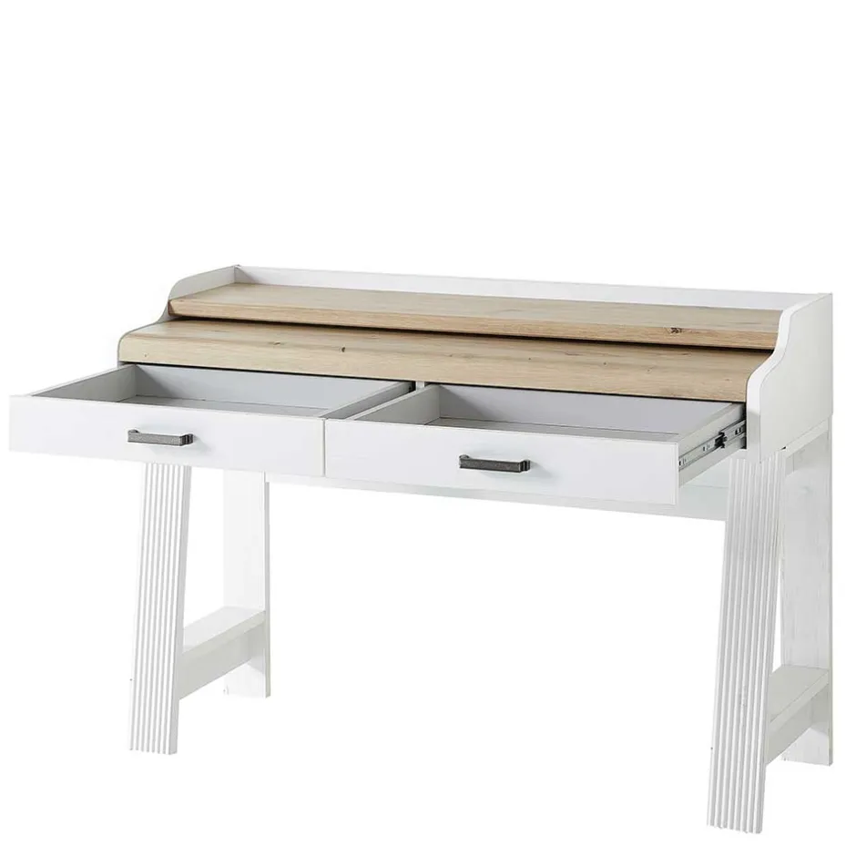 Wohnen Landhaus Computertisch in Weiß & Eiche - Mehady