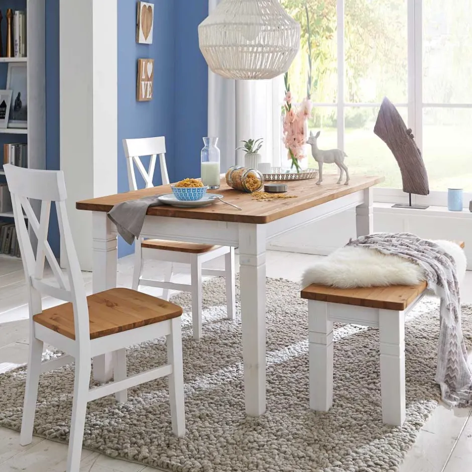 Wohnen Landhaus Essgruppe Sibiuta in Weiß Kiefer massiv (vierteilig)