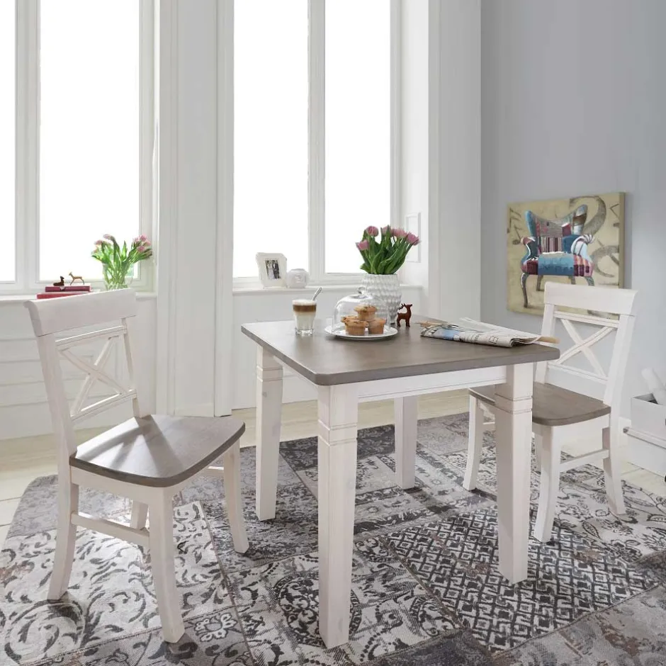 Wohnen Landhaus Esszimmermöbel Yoan in Weiß-Grau (dreiteilig)