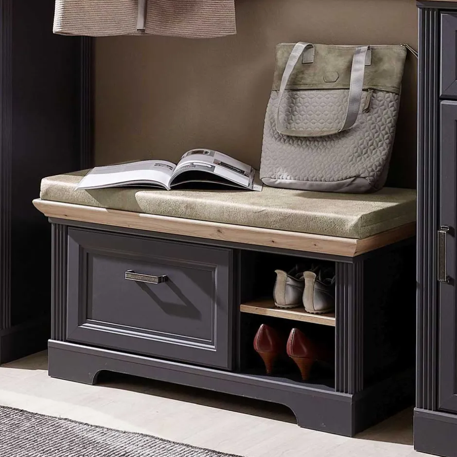 Wohnen Landhaus Flurbank mit Kissen 93x49x41 cm - Thumbs