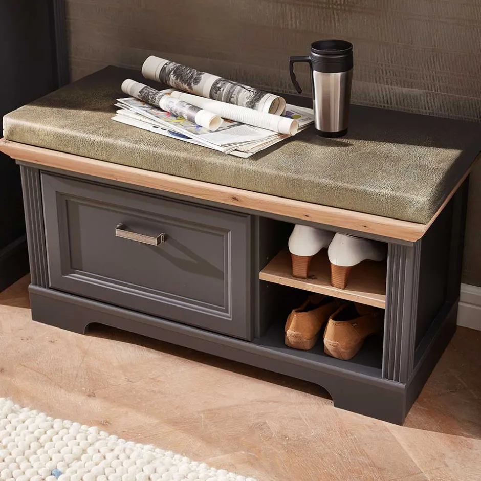 Wohnen Landhaus Flurbank mit Kissen 93x49x41 cm - Thumbs