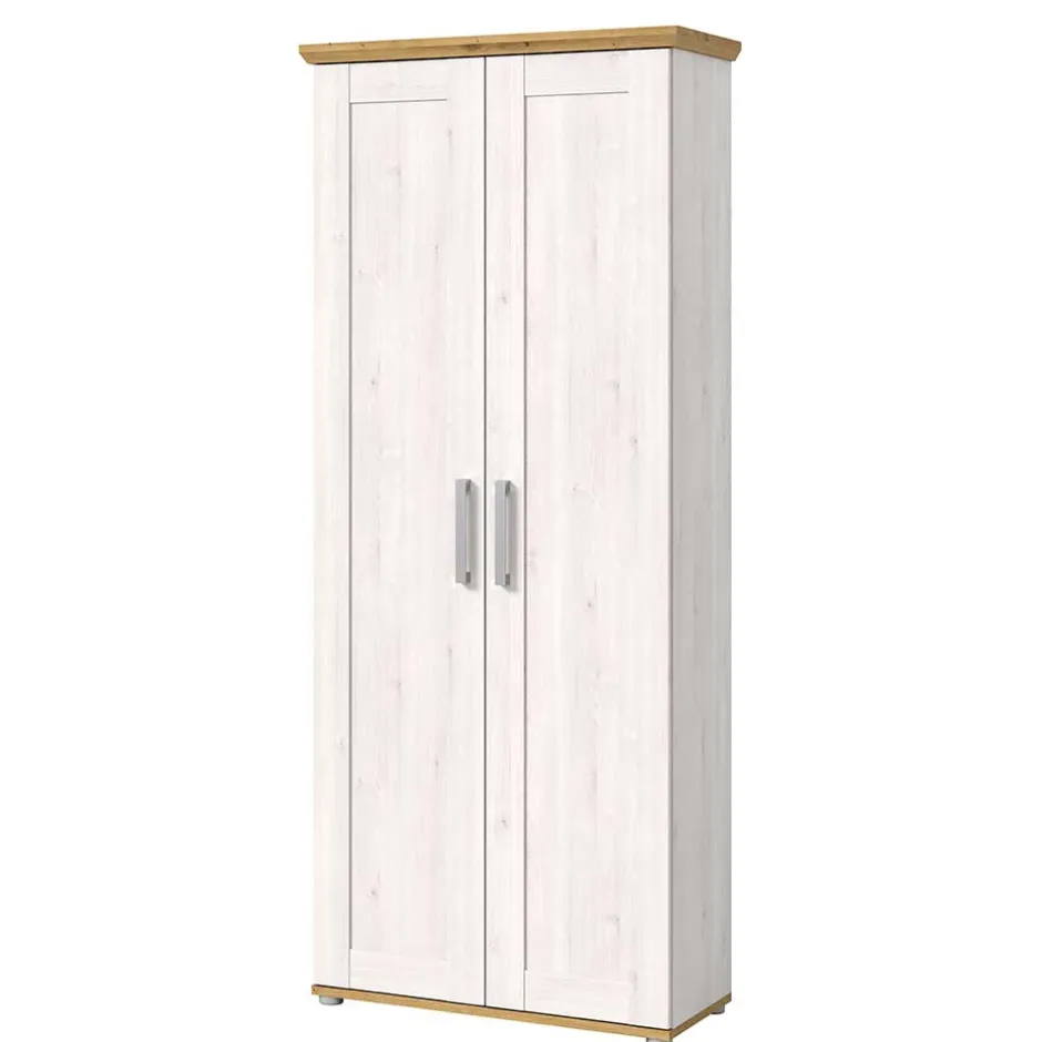 Wohnen Landhaus Flurschrank in Holzoptik Lärche Weiß - Tocella