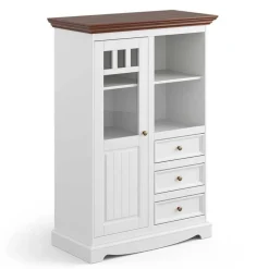 Wohnen Landhaus Highboard in Weiß und Nussbaum Braun - Manipur