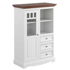 Wohnen Landhaus Highboard in Weiß und Nussbaum Braun - Manipur