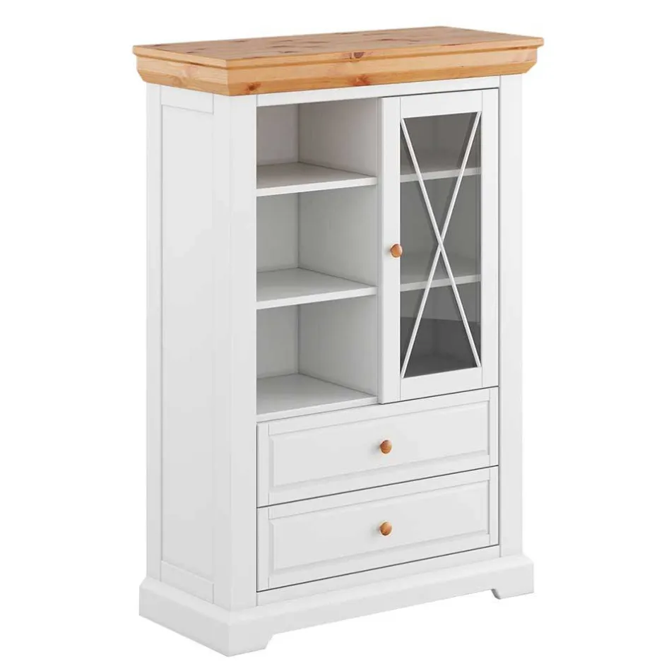 Landhaus Highboard in Weiß & Kiefer Natur - Saluts^Wohnen Discount