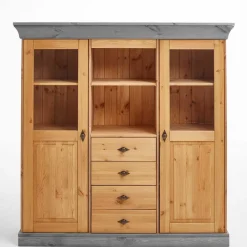 Landhaus Highboard mit Glas aus Kiefer - Eshelas^Wohnen New