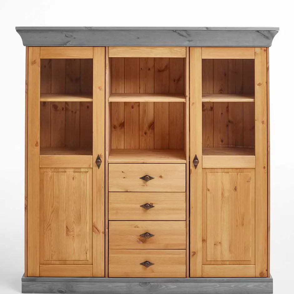 Landhaus Highboard mit Glas aus Kiefer - Eshelas^Wohnen New